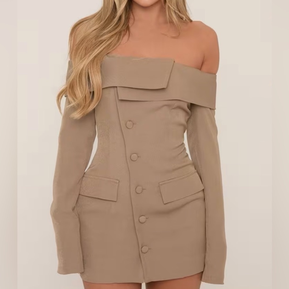 BARDOT TAILORED DETAIL BLAZER DRESS IN TAUPE